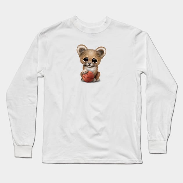 Lion Cub Playing With Basketball Long Sleeve T-Shirt by jeffbartels